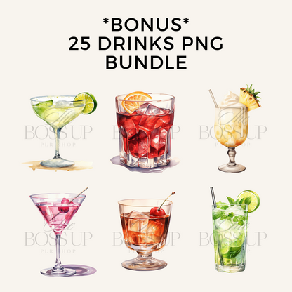 Signature Drink Signs & 25 Drink PNGs Collection (PLR)