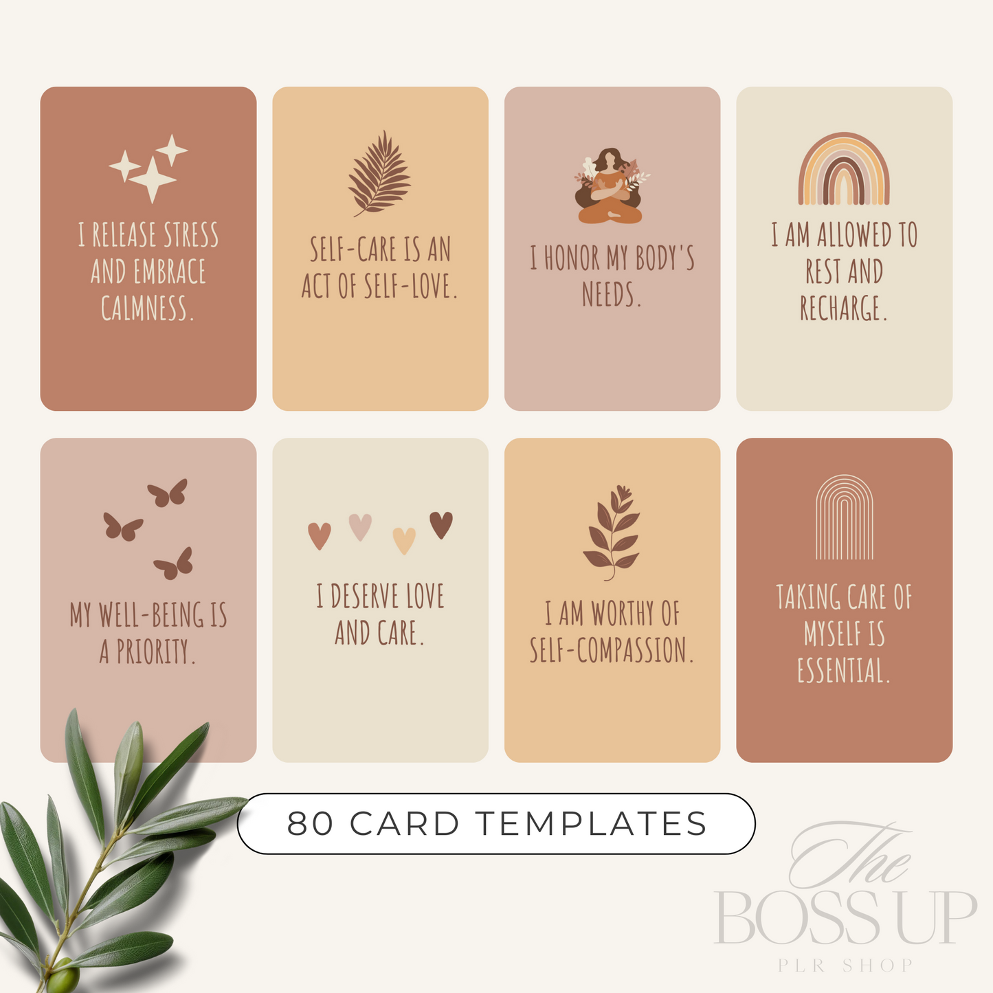 Self-Care Affirmation Card Templates (PLR)