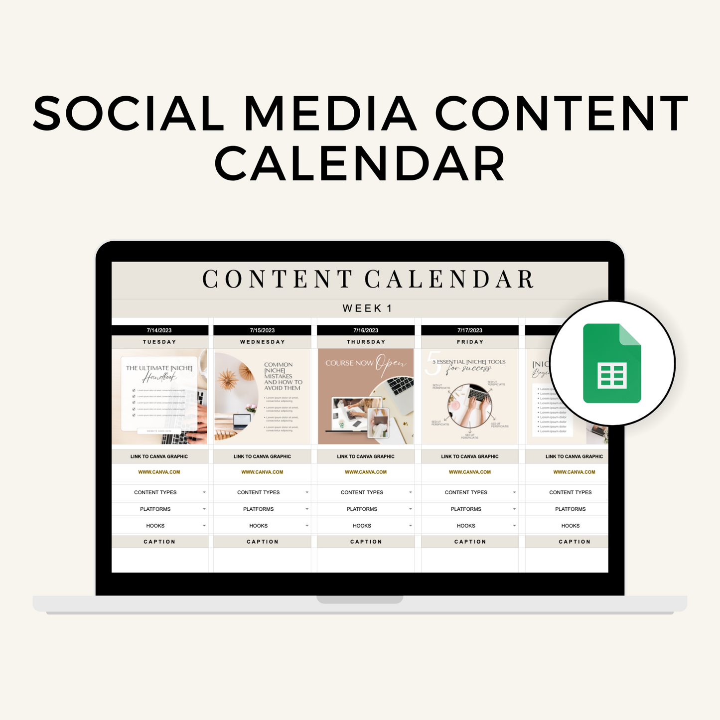 Social Media Content Calendar in Google Sheets (PLR)