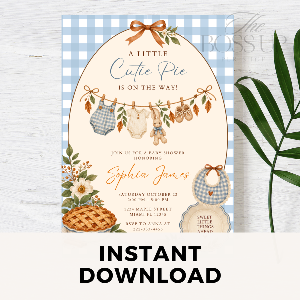 Little Cutie Pie Baby Shower Invitation PLR