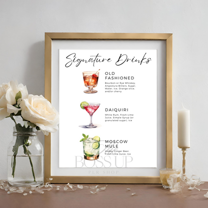 Signature Drink Signs & 25 Drink PNGs Collection (PLR)