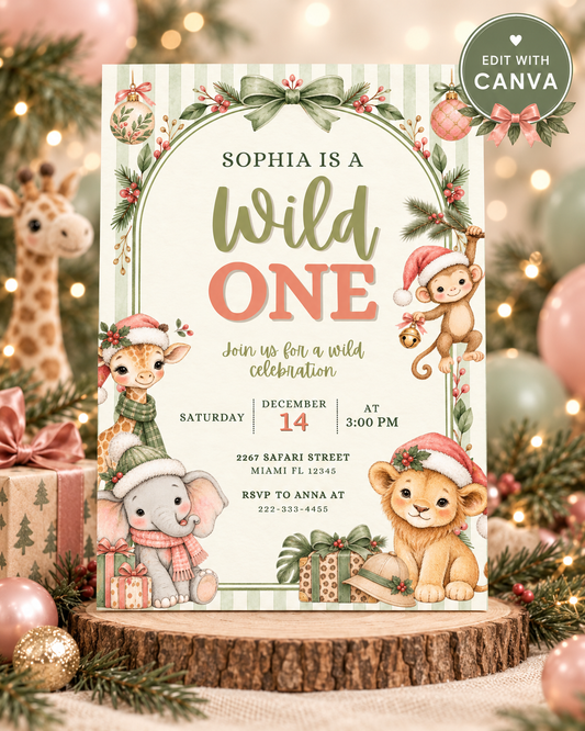 Christmas Safari Wild One Invitation PLR