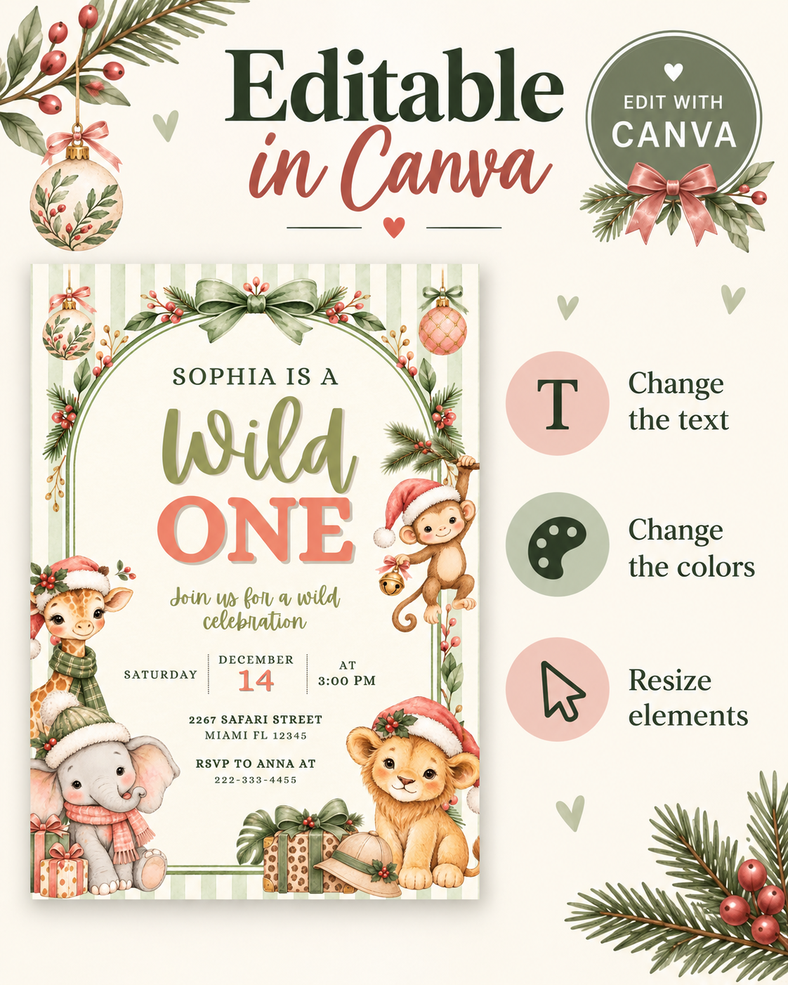 Christmas Safari Wild One Invitation PLR