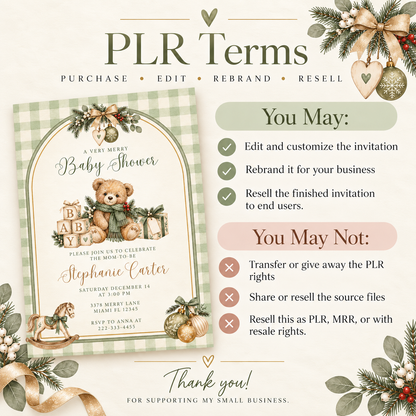 Sage Green Christmas Baby Shower Invitation PLR