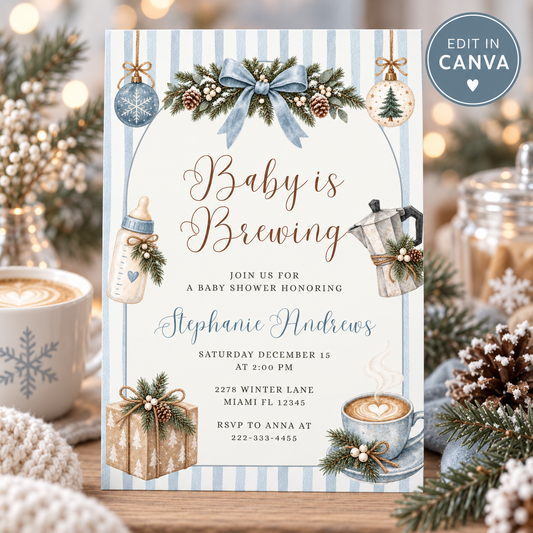 Baby Is Brewing Christmas Baby Shower Invitation PLR