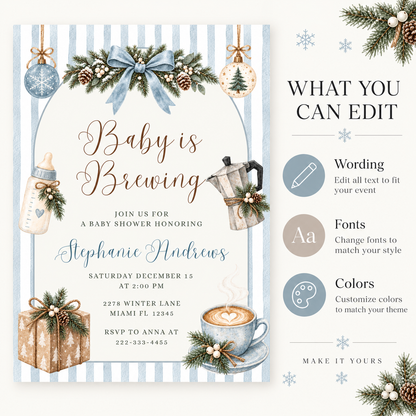 Baby Is Brewing Christmas Baby Shower Invitation PLR