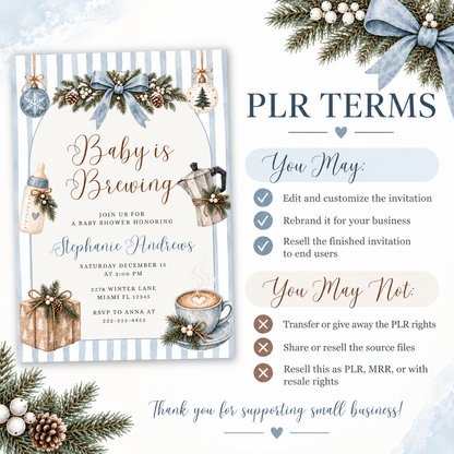 Baby Is Brewing Christmas Baby Shower Invitation PLR