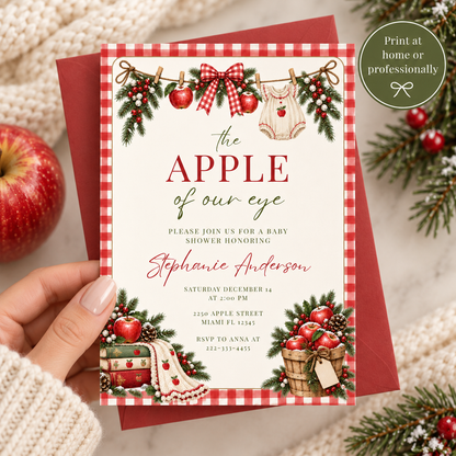 Apple of Our Eye Christmas Baby Shower Invitation PLR