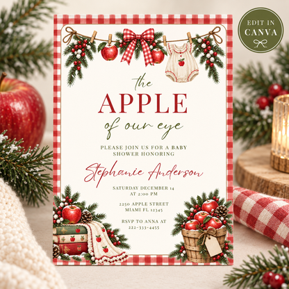Apple of Our Eye Christmas Baby Shower Invitation PLR