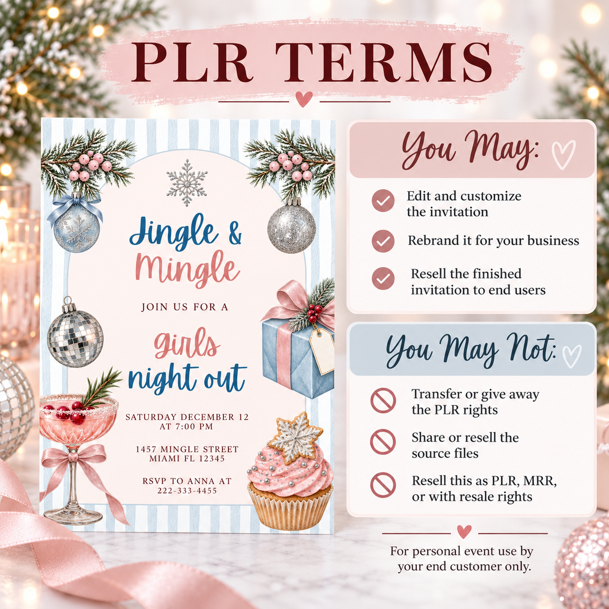 Jingle & Mingle Girls Night Out Christmas Invitation PLR