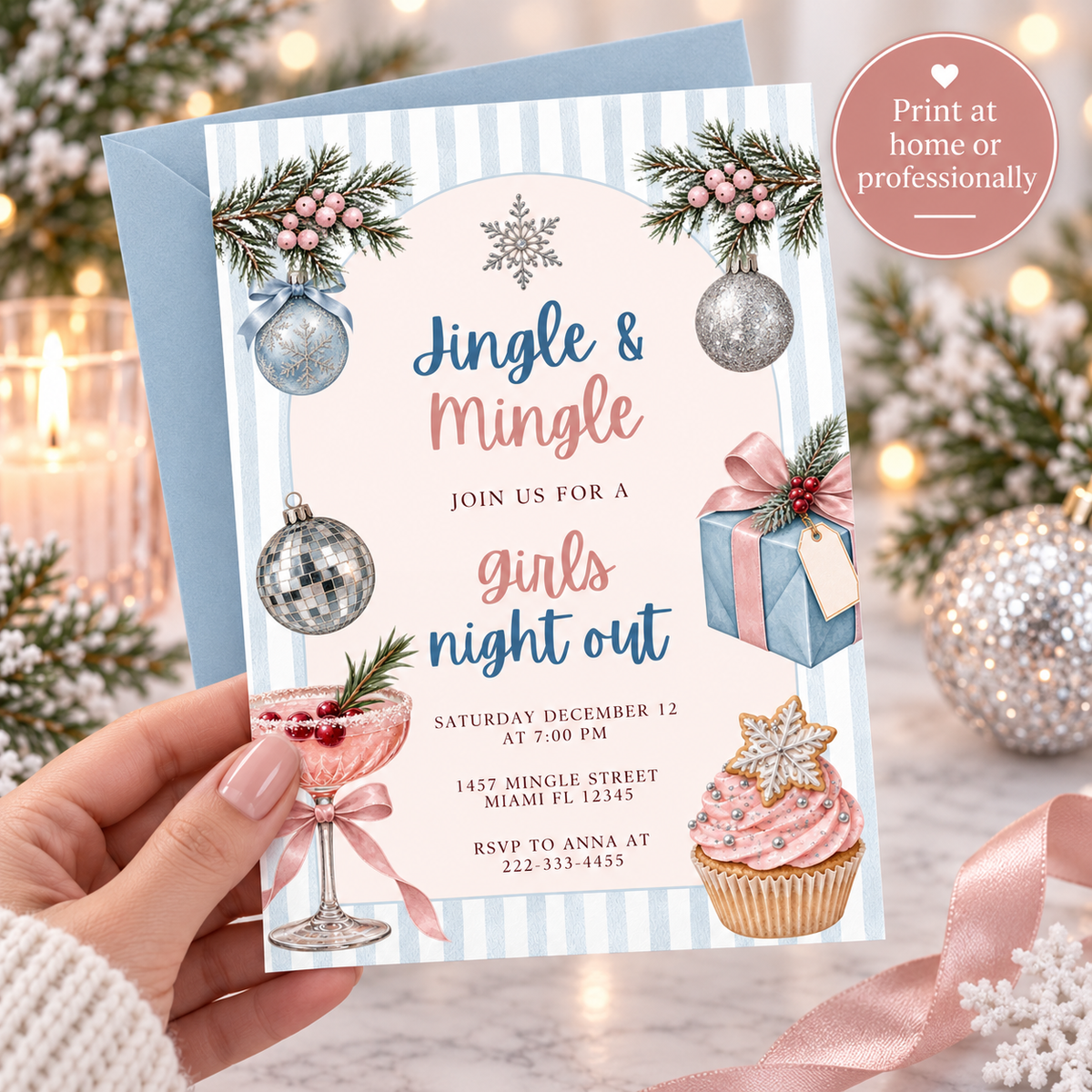 Jingle & Mingle Girls Night Out Christmas Invitation PLR