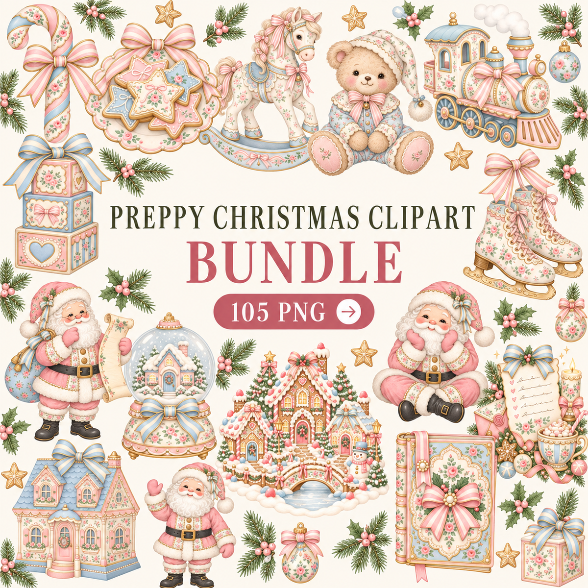 Preppy Christmas Clipart Bundle