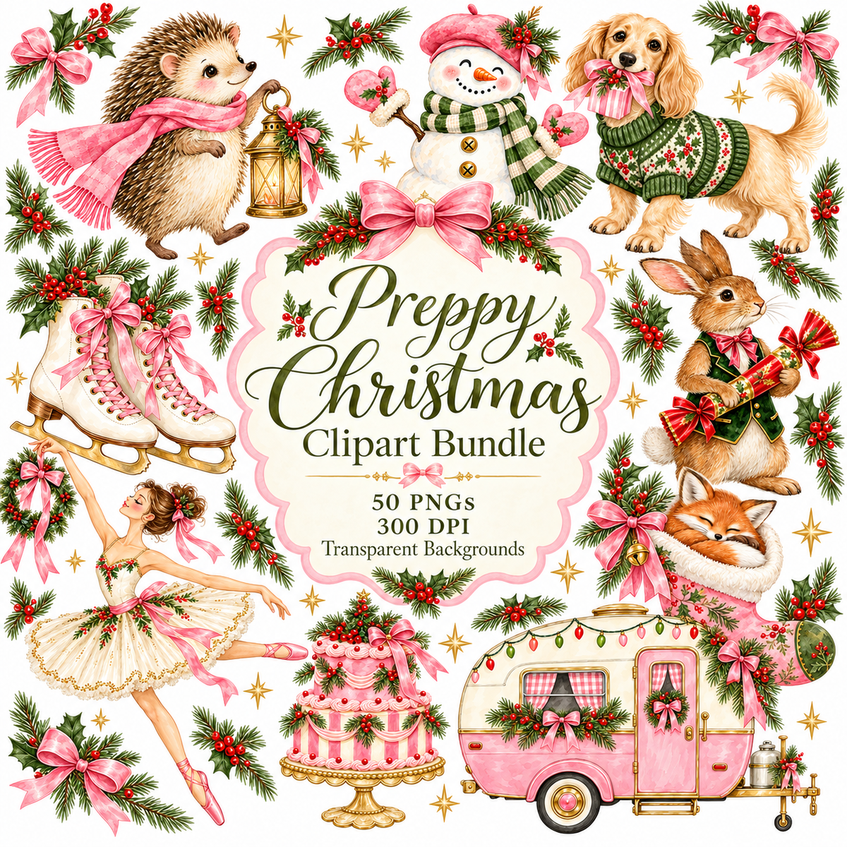50 Preppy Christmas PNG Set